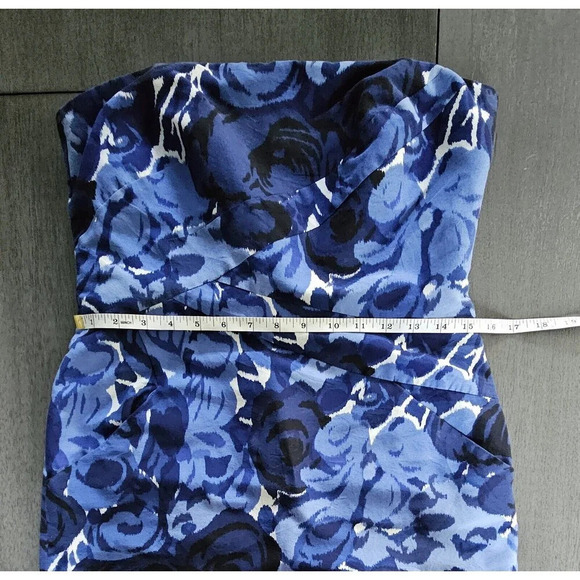 Anne Taylor Size 6 Blue Floral Lined Strapless Dress Mini - Picture 9 of 10